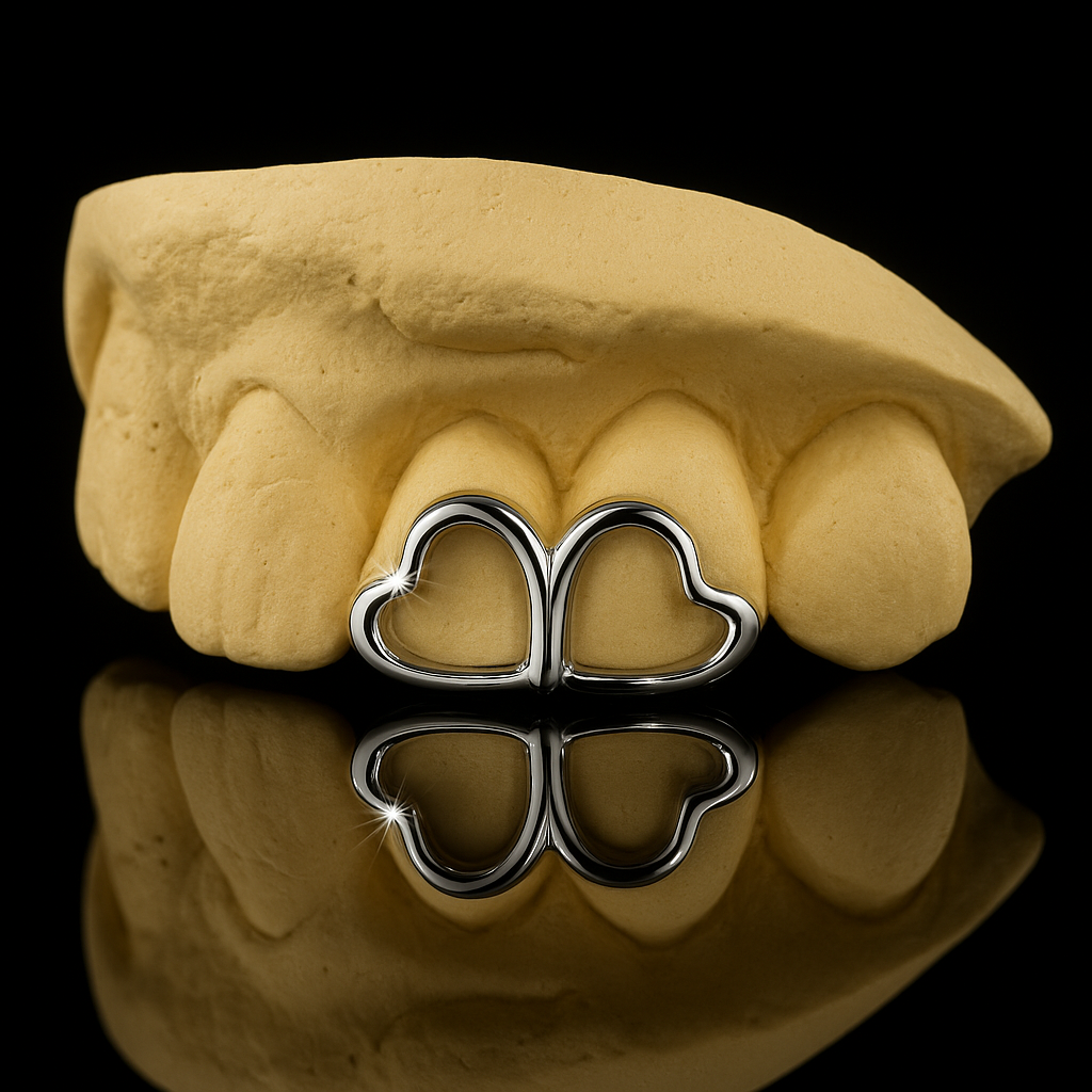 Double Heart Gold Grillz