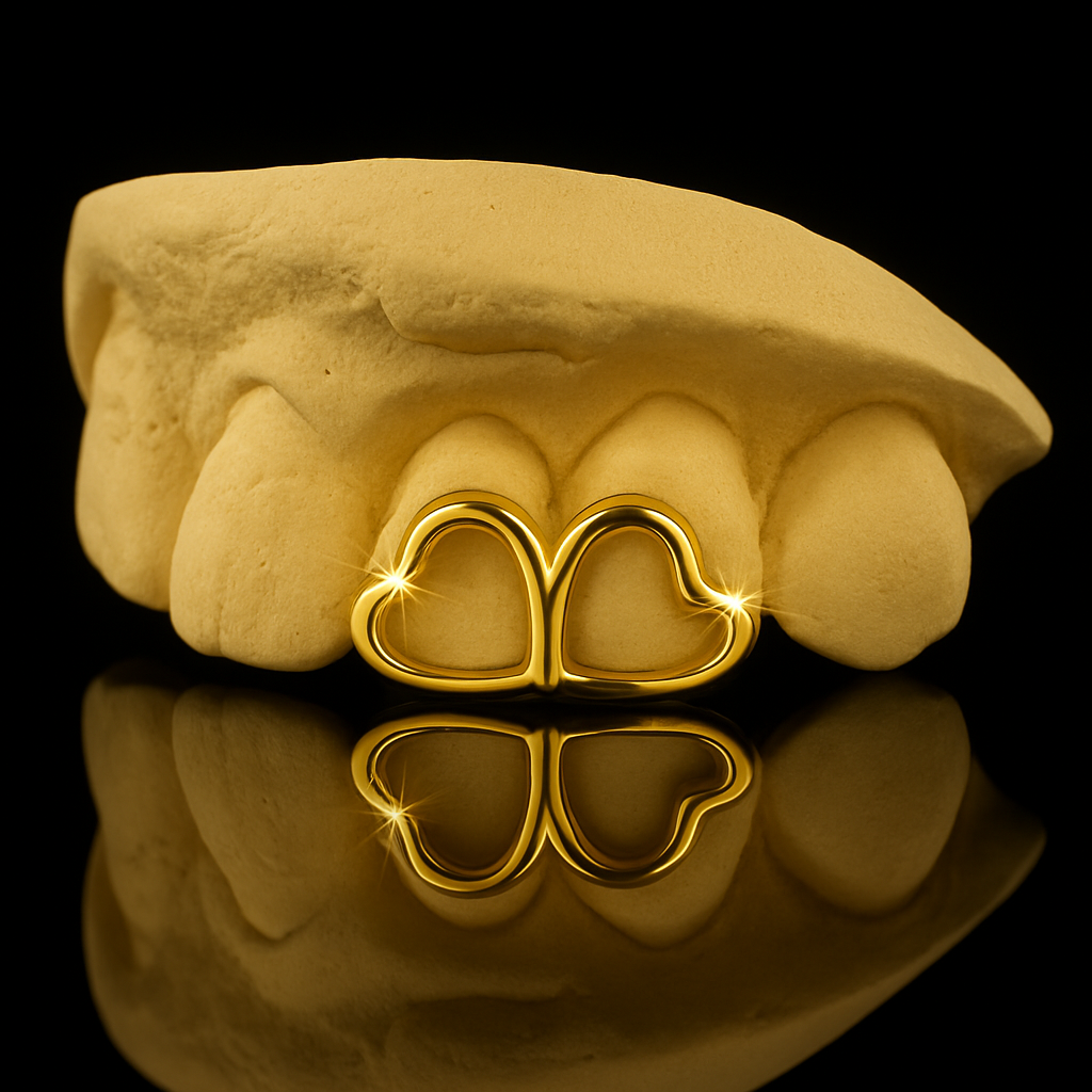 Double Heart Gold Grillz
