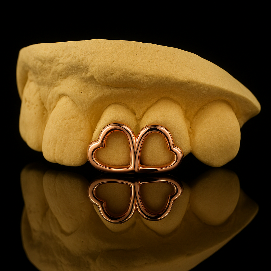 Double Heart Gold Grillz