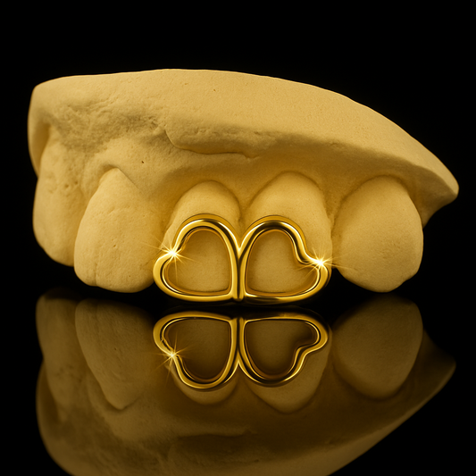 Double Heart  Gold Grillz