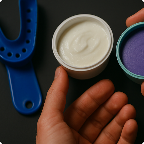 Combine the white and colored putty using your fingers until the color is uniform — finish within 45 seconds. Grillz
